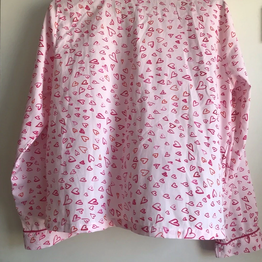 Joie Heart Love Pajama Set Long Sleeve Button Down Top & Pants w/ Pockets size L